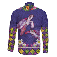 Hawaiian Lei Turtle and Plumeria Family Matching Puletasi and Hawaiian Shirt Polynerian Art Tattoo-Navy Color LT03 - Polynesian Pride