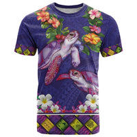 Hawaiian Lei Turtle and Plumeria T Shirt Polynerian Art Tattoo-Navy Color