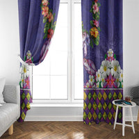 Hawaiian Lei Turtle and Plumeria Window Curtain Polynerian Art Tattoo-Navy Color