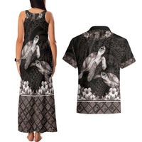 Hawaiian Lei Turtle and Plumeria Couples Matching Tank Maxi Dress and Hawaiian Shirt Polynerian Art Tattoo-Grayscale Mode LT03 - Polynesian Pride