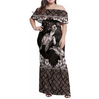 Hawaiian Lei Turtle and Plumeria Family Matching Off Shoulder Maxi Dress and Hawaiian Shirt Polynerian Art Tattoo-Grayscale Mode