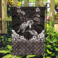 Hawaiian Lei Turtle and Plumeria Garden Flag Polynerian Art Tattoo-Grayscale Mode