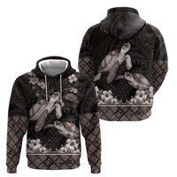 Hawaiian Lei Turtle and Plumeria Hoodie Polynerian Art Tattoo-Grayscale Mode