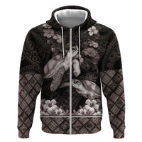 Hawaiian Lei Turtle and Plumeria Hoodie Polynerian Art Tattoo-Grayscale Mode