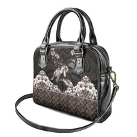 Hawaiian Lei Turtle and Plumeria Shoulder Handbag Polynerian Art Tattoo-Grayscale Mode