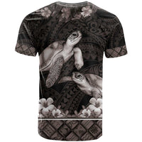 Hawaiian Lei Turtle and Plumeria T Shirt Polynerian Art Tattoo-Grayscale Mode