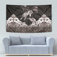 Hawaiian Lei Turtle and Plumeria Tapestry Polynerian Art Tattoo-Grayscale Mode