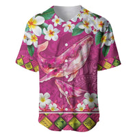 Hawaiian Plumeria and Humpback Whales Baseball Jersey Polynerian Art Tattoo-Plum Pink Color LT03 Pink - Polynesian Pride