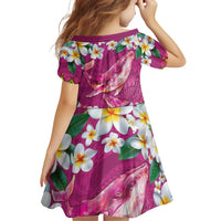 Hawaiian Plumeria and Humpback Whales Family Matching Off Shoulder Short Dress and Hawaiian Shirt Polynerian Art Tattoo-Plum Pink Color