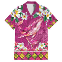 Hawaiian Plumeria and Humpback Whales Hawaiian Shirt Polynerian Art Tattoo-Plum Pink Color