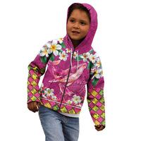 Hawaiian Plumeria and Humpback Whales Kid Hoodie Polynerian Art Tattoo-Plum Pink Color