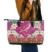 Hawaiian Plumeria and Humpback Whales Leather Tote Bag Polynerian Art Tattoo-Plum Pink Color LT03 - Polynesian Pride
