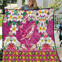 Hawaiian Plumeria and Humpback Whales Quilt Polynerian Art Tattoo-Plum Pink Color