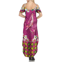 Hawaiian Plumeria and Humpback Whales Summer Maxi Dress Polynerian Art Tattoo-Plum Pink Color LT03 - Polynesian Pride
