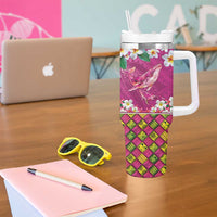 Hawaiian Plumeria and Humpback Whales Tumbler With Handle Polynerian Art Tattoo-Plum Pink Color