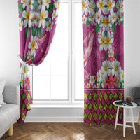 Hawaiian Plumeria and Humpback Whales Window Curtain Polynerian Art Tattoo-Plum Pink Color