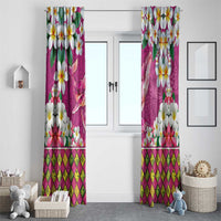 Hawaiian Plumeria and Humpback Whales Window Curtain Polynerian Art Tattoo-Plum Pink Color