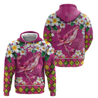 Hawaiian Plumeria and Humpback Whales Zip Hoodie Polynerian Art Tattoo-Plum Pink Color LT03 - Polynesian Pride