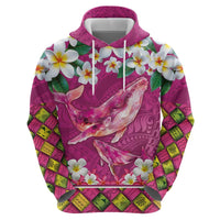 Hawaiian Plumeria and Humpback Whales Zip Hoodie Polynerian Art Tattoo-Plum Pink Color LT03 - Polynesian Pride