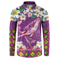Hawaiian Plumeria and Humpback Whales Button Sweatshirt Polynerian Art Tattoo-Mauve Color