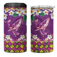 Hawaiian Plumeria and Humpback Whales 4 in 1 Can Cooler Tumbler Polynerian Art Tattoo-Mauve Color