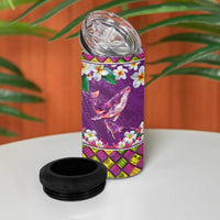 Hawaiian Plumeria and Humpback Whales 4 in 1 Can Cooler Tumbler Polynerian Art Tattoo-Mauve Color