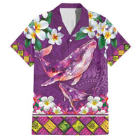 Hawaiian Plumeria and Humpback Whales Family Matching Off Shoulder Maxi Dress and Hawaiian Shirt Polynerian Art Tattoo-Mauve Color