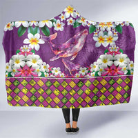 Hawaiian Plumeria and Humpback Whales Hooded Blanket Polynerian Art Tattoo-Mauve Color LT03 One Size Purple - Polynesian Pride