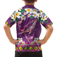 Hawaiian Plumeria and Humpback Whales Kid Hawaiian Shirt Polynerian Art Tattoo-Mauve Color LT03 - Polynesian Pride