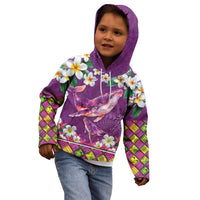 Hawaiian Plumeria and Humpback Whales Kid Hoodie Polynerian Art Tattoo-Mauve Color