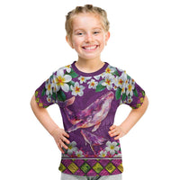 Hawaiian Plumeria and Humpback Whales Kid T Shirt Polynerian Art Tattoo-Mauve Color LT03 Purple - Polynesian Pride