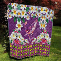 Hawaiian Plumeria and Humpback Whales Quilt Polynerian Art Tattoo-Mauve Color