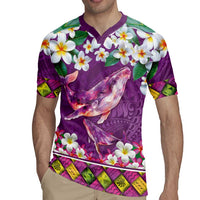 Hawaiian Plumeria and Humpback Whales Rugby Jersey Polynerian Art Tattoo-Mauve Color LT03 - Polynesian Pride