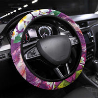 Hawaiian Plumeria and Humpback Whales Steering Wheel Cover Polynerian Art Tattoo-Mauve Color