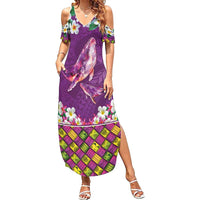 Hawaiian Plumeria and Humpback Whales Summer Maxi Dress Polynerian Art Tattoo-Mauve Color LT03 Women Purple - Polynesian Pride