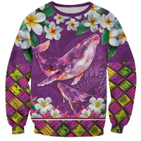 Hawaiian Plumeria and Humpback Whales Sweatshirt Polynerian Art Tattoo-Mauve Color