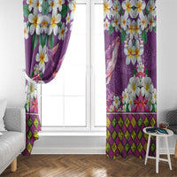 Hawaiian Plumeria and Humpback Whales Window Curtain Polynerian Art Tattoo-Mauve Color