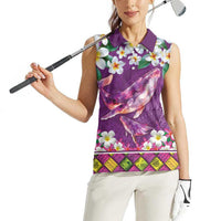 Hawaiian Plumeria and Humpback Whales Women Sleeveless Polo Shirt Polynerian Art Tattoo-Mauve Color LT03 - Polynesian Pride