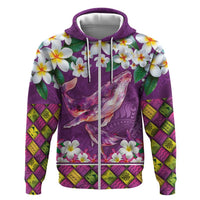 Hawaiian Plumeria and Humpback Whales Zip Hoodie Polynerian Art Tattoo-Mauve Color LT03 Zip Hoodie Purple - Polynesian Pride