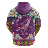 Hawaiian Plumeria and Humpback Whales Zip Hoodie Polynerian Art Tattoo-Mauve Color LT03 - Polynesian Pride