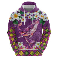 Hawaiian Plumeria and Humpback Whales Zip Hoodie Polynerian Art Tattoo-Mauve Color LT03 - Polynesian Pride