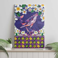 Hawaiian Plumeria and Humpback Whales Canvas Wall Art Polynerian Art Tattoo-Navy Color