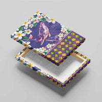 Hawaiian Plumeria and Humpback Whales Canvas Wall Art Polynerian Art Tattoo-Navy Color