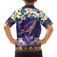 Hawaiian Plumeria and Humpback Whales Family Matching Puletasi and Hawaiian Shirt Polynerian Art Tattoo-Navy Color LT03 - Polynesian Pride
