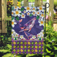 Hawaiian Plumeria and Humpback Whales Garden Flag Polynerian Art Tattoo-Navy Color