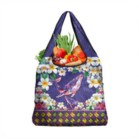 Hawaiian Plumeria and Humpback Whales Grocery Bag Polynerian Art Tattoo-Navy Color LT03 1-pack One Size Navy - Polynesian Pride