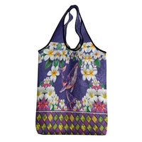 Hawaiian Plumeria and Humpback Whales Grocery Bag Polynerian Art Tattoo-Navy Color LT03 - Polynesian Pride