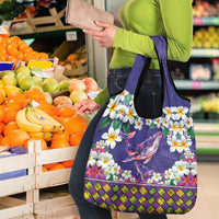 Hawaiian Plumeria and Humpback Whales Grocery Bag Polynerian Art Tattoo-Navy Color LT03 - Polynesian Pride