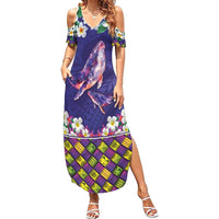 Hawaiian Plumeria and Humpback Whales Summer Maxi Dress Polynerian Art Tattoo-Navy Color LT03 Women Navy - Polynesian Pride