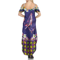 Hawaiian Plumeria and Humpback Whales Summer Maxi Dress Polynerian Art Tattoo-Navy Color LT03 - Polynesian Pride